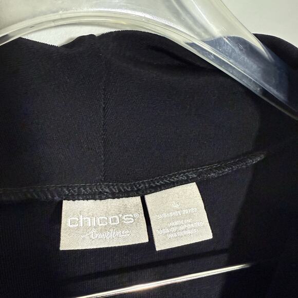 Chico’s Size 4 US XXL /20 Tunic Blouse Top Black Asymmetrical Hem Slinky Cowl - Picture 4 of 7